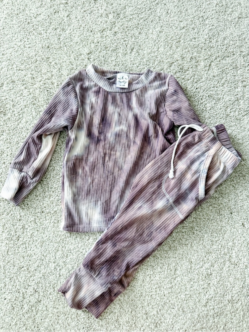 Kids Ribbed Tie-Dye Pajama Set - Lavender Taupe